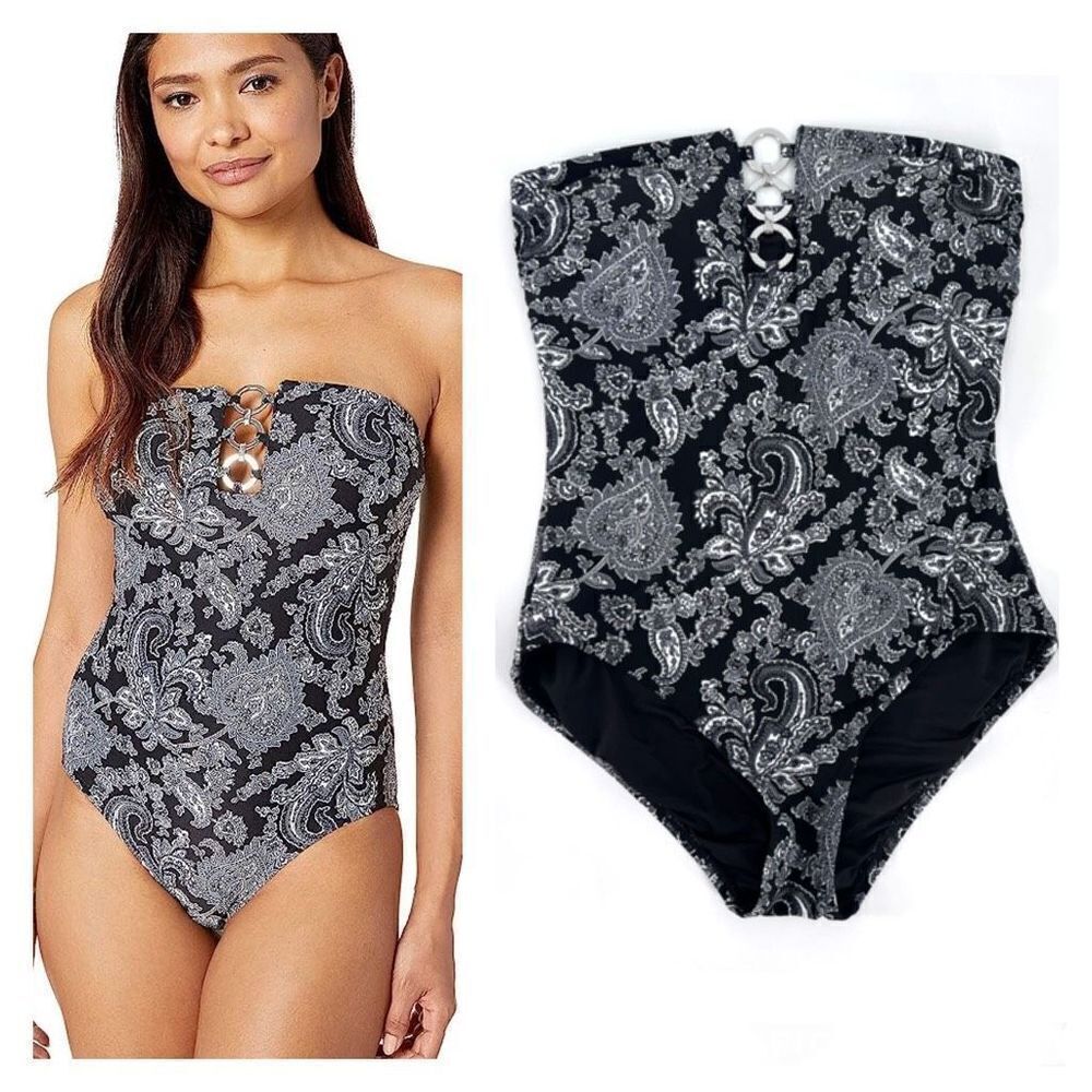 Michael Kors Womens Sweetheart Paisley Bandeau‎ One-Piece Swimsuit  small